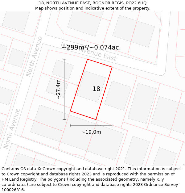 18, NORTH AVENUE EAST, BOGNOR REGIS, PO22 6HQ: Plot and title map