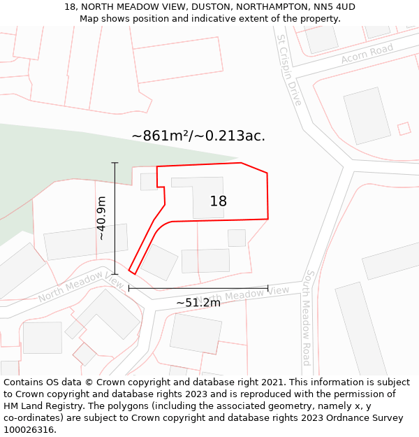 18, NORTH MEADOW VIEW, DUSTON, NORTHAMPTON, NN5 4UD: Plot and title map