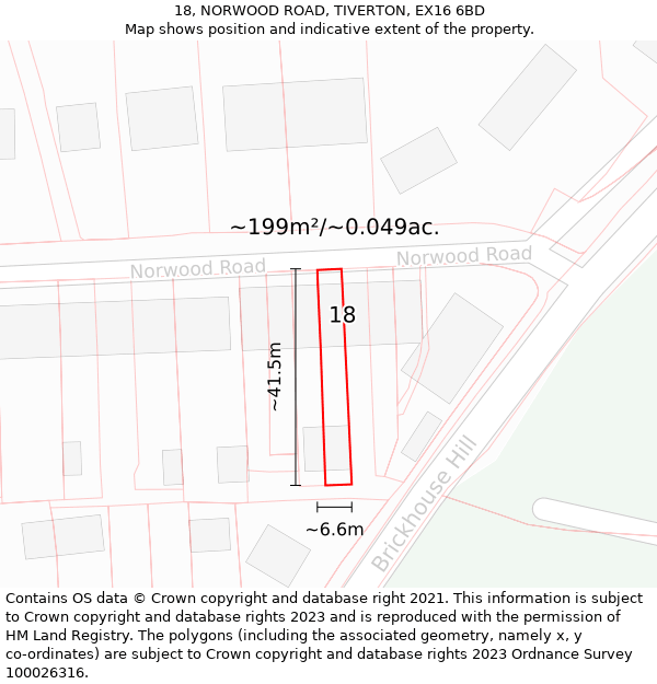 18, NORWOOD ROAD, TIVERTON, EX16 6BD: Plot and title map