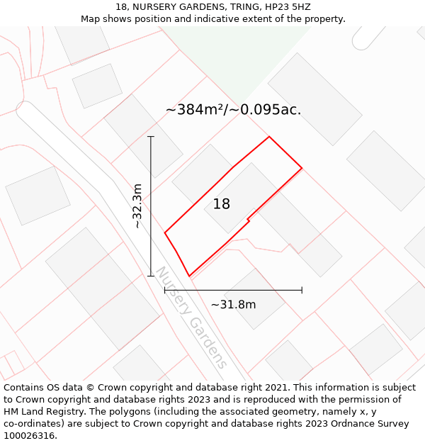 18, NURSERY GARDENS, TRING, HP23 5HZ: Plot and title map