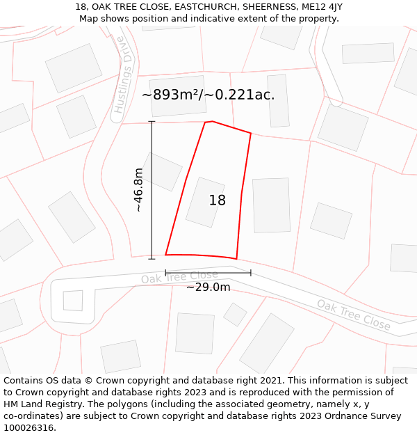 18, OAK TREE CLOSE, EASTCHURCH, SHEERNESS, ME12 4JY: Plot and title map