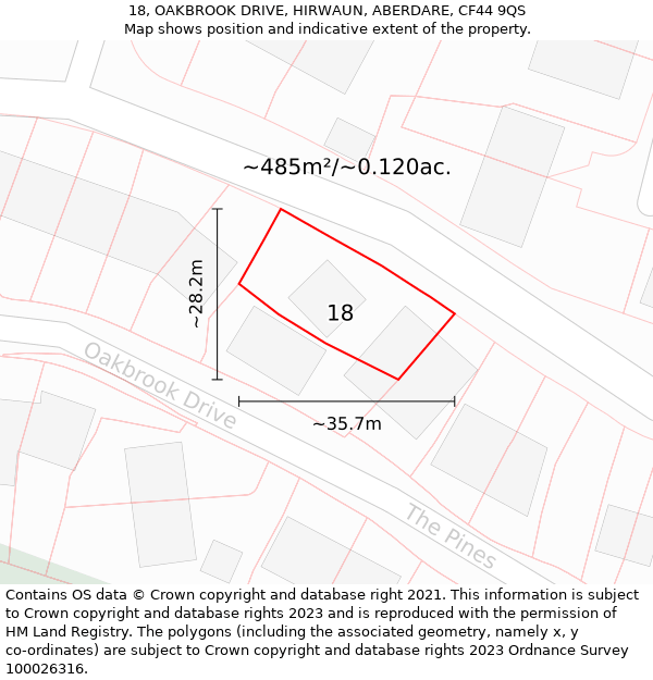 18, OAKBROOK DRIVE, HIRWAUN, ABERDARE, CF44 9QS: Plot and title map