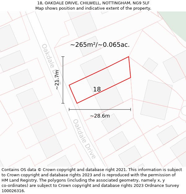 18, OAKDALE DRIVE, CHILWELL, NOTTINGHAM, NG9 5LF: Plot and title map