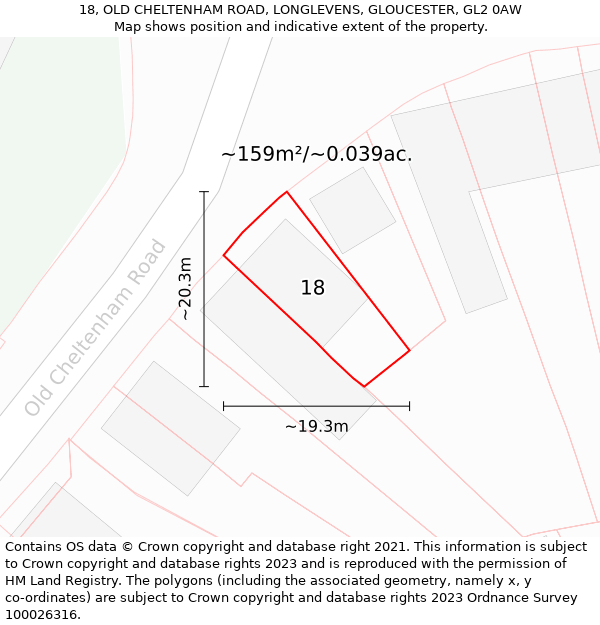 18, OLD CHELTENHAM ROAD, LONGLEVENS, GLOUCESTER, GL2 0AW: Plot and title map