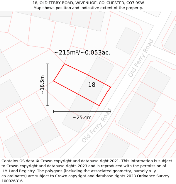 18, OLD FERRY ROAD, WIVENHOE, COLCHESTER, CO7 9SW: Plot and title map