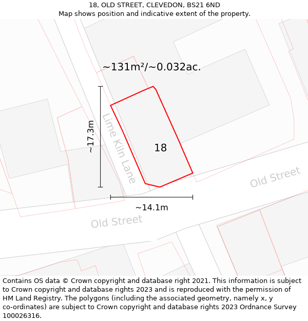 18, OLD STREET, CLEVEDON, BS21 6ND: Plot and title map