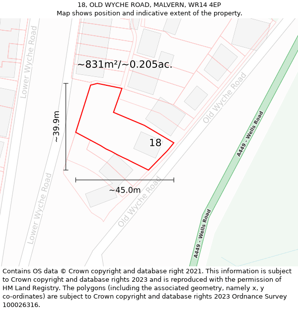 18, OLD WYCHE ROAD, MALVERN, WR14 4EP: Plot and title map