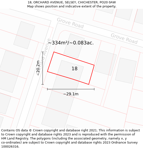 18, ORCHARD AVENUE, SELSEY, CHICHESTER, PO20 0AW: Plot and title map