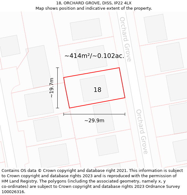 18, ORCHARD GROVE, DISS, IP22 4LX: Plot and title map