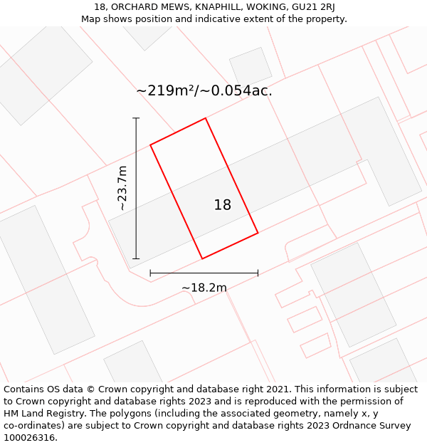 18, ORCHARD MEWS, KNAPHILL, WOKING, GU21 2RJ: Plot and title map