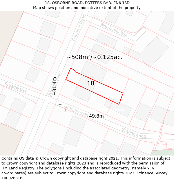 18, OSBORNE ROAD, POTTERS BAR, EN6 1SD: Plot and title map