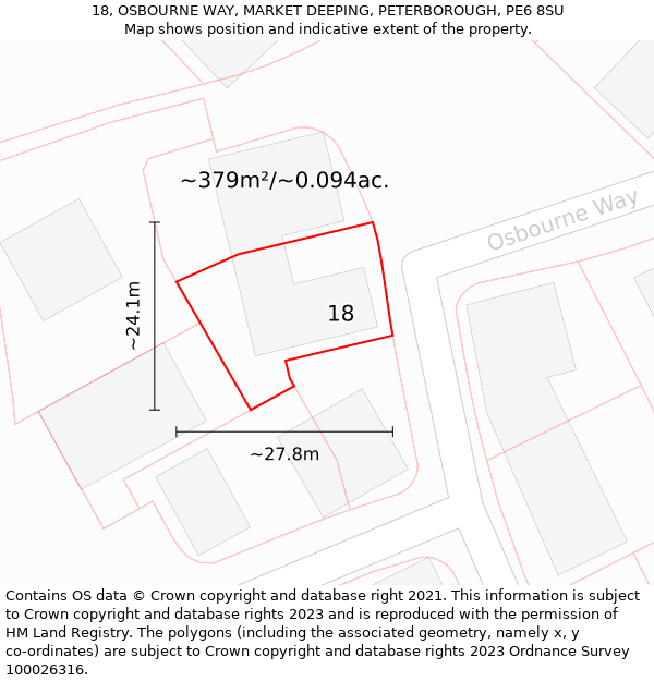 18, OSBOURNE WAY, MARKET DEEPING, PETERBOROUGH, PE6 8SU: Plot and title map