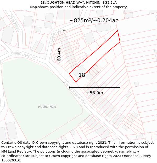 18, OUGHTON HEAD WAY, HITCHIN, SG5 2LA: Plot and title map