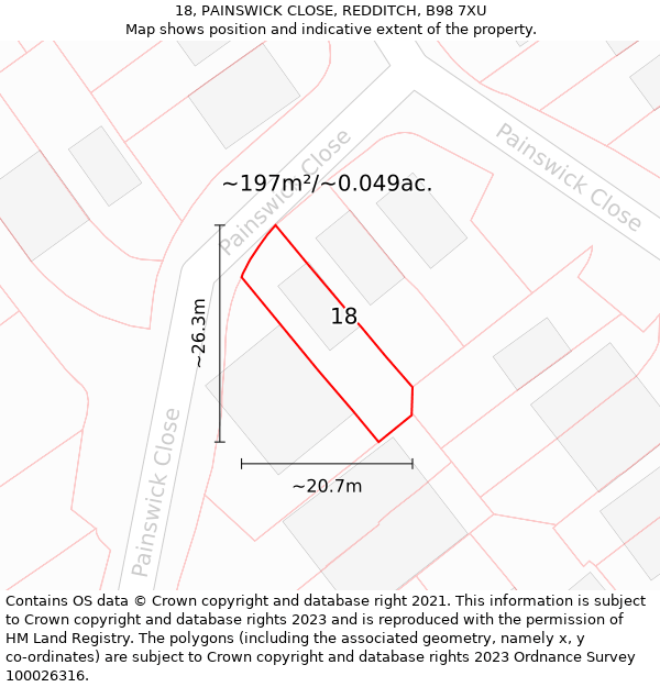 18, PAINSWICK CLOSE, REDDITCH, B98 7XU: Plot and title map
