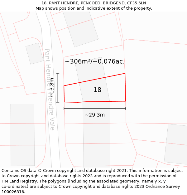 18, PANT HENDRE, PENCOED, BRIDGEND, CF35 6LN: Plot and title map