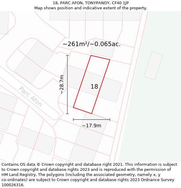 18, PARC AFON, TONYPANDY, CF40 1JP: Plot and title map