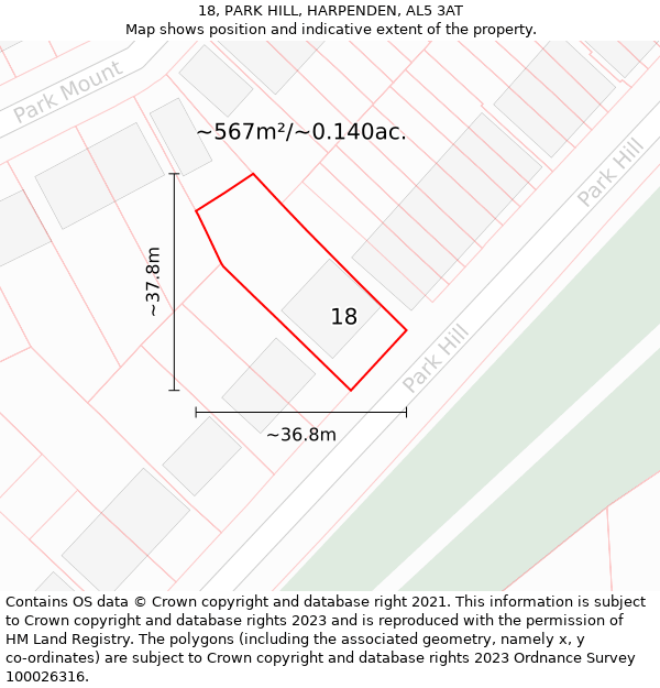 18, PARK HILL, HARPENDEN, AL5 3AT: Plot and title map