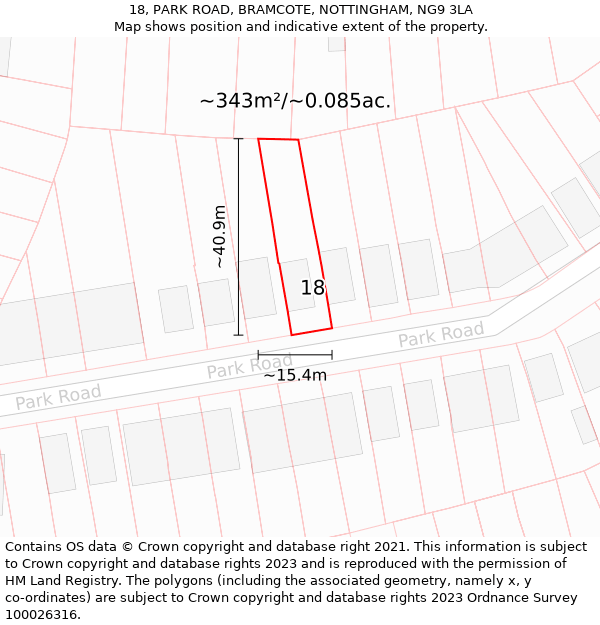 18, PARK ROAD, BRAMCOTE, NOTTINGHAM, NG9 3LA: Plot and title map