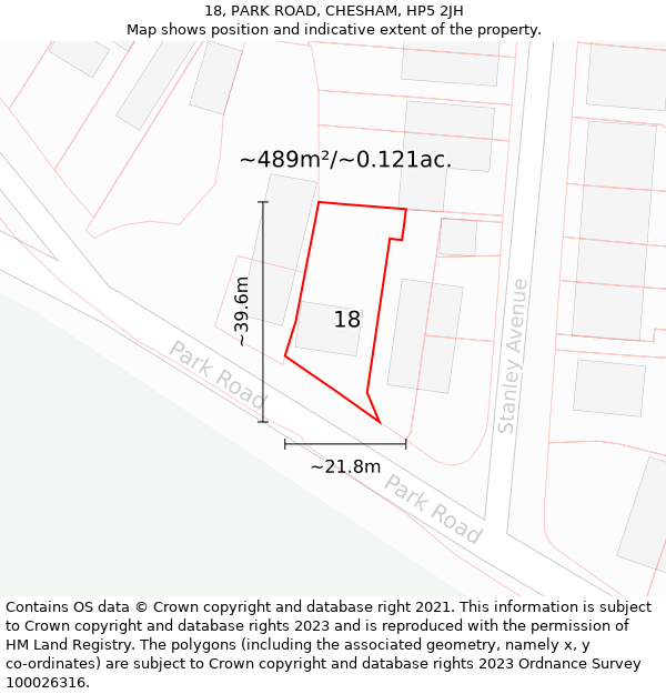 18, PARK ROAD, CHESHAM, HP5 2JH: Plot and title map