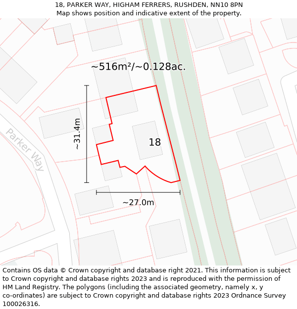 18, PARKER WAY, HIGHAM FERRERS, RUSHDEN, NN10 8PN: Plot and title map