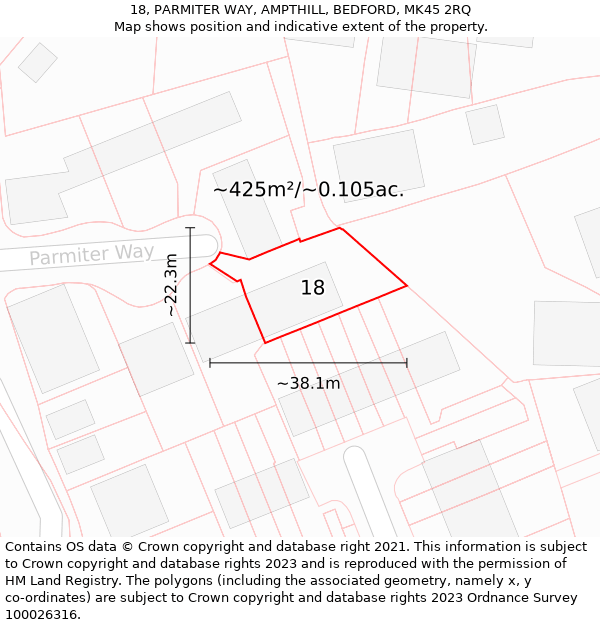 18, PARMITER WAY, AMPTHILL, BEDFORD, MK45 2RQ: Plot and title map