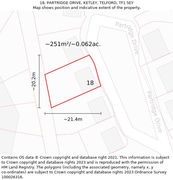 18, PARTRIDGE DRIVE, KETLEY, TELFORD, TF1 5EY: Plot and title map