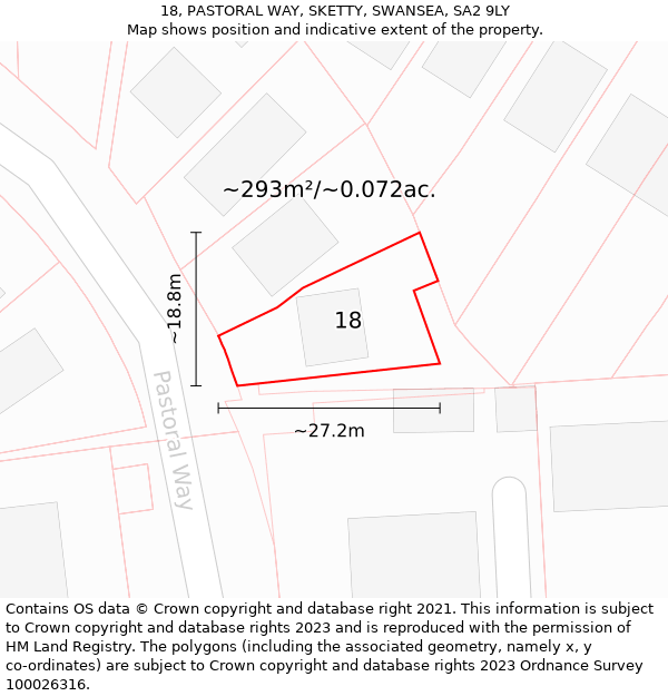 18, PASTORAL WAY, SKETTY, SWANSEA, SA2 9LY: Plot and title map