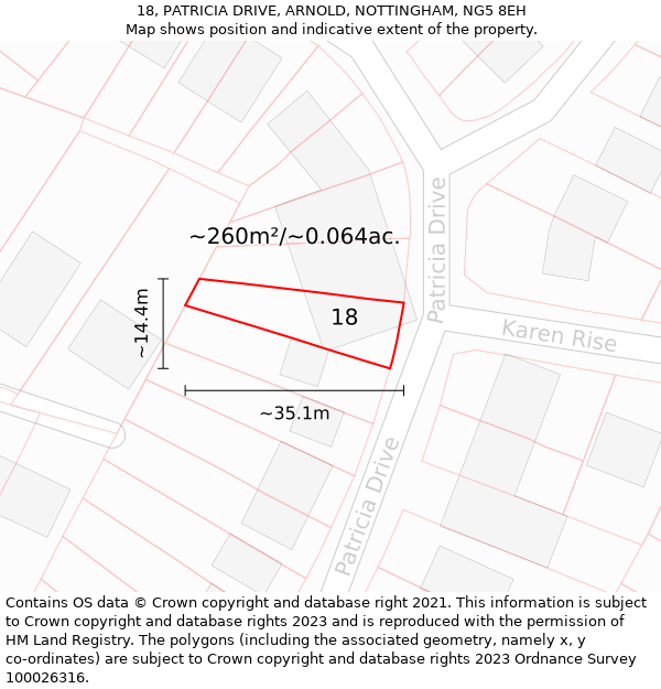 18, PATRICIA DRIVE, ARNOLD, NOTTINGHAM, NG5 8EH: Plot and title map