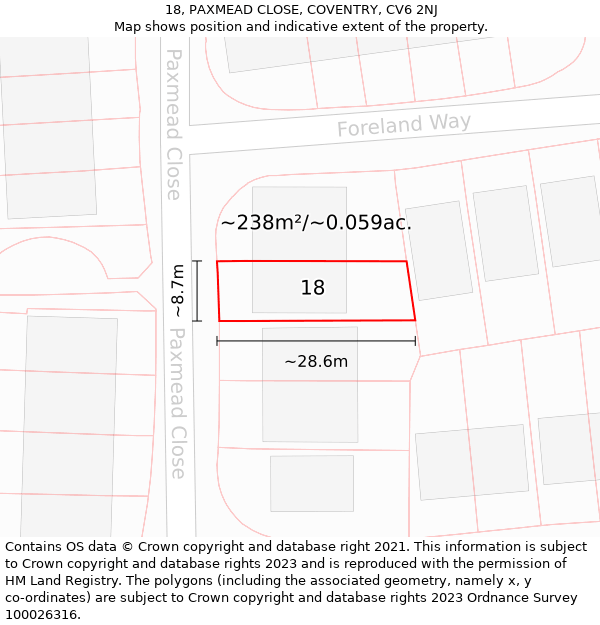 18, PAXMEAD CLOSE, COVENTRY, CV6 2NJ: Plot and title map