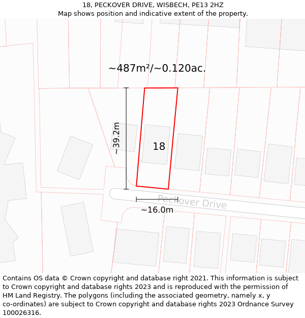 18, PECKOVER DRIVE, WISBECH, PE13 2HZ: Plot and title map