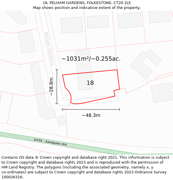 18, PELHAM GARDENS, FOLKESTONE, CT20 2LE: Plot and title map