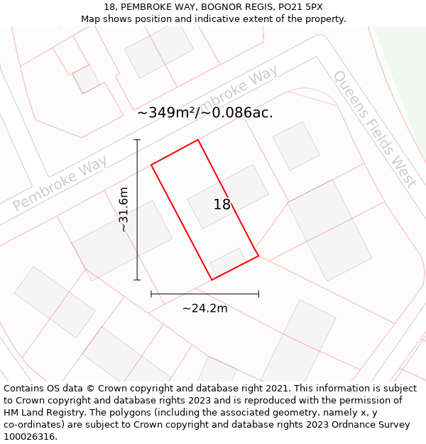 18, PEMBROKE WAY, BOGNOR REGIS, PO21 5PX: Plot and title map