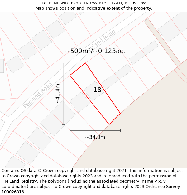 18, PENLAND ROAD, HAYWARDS HEATH, RH16 1PW: Plot and title map