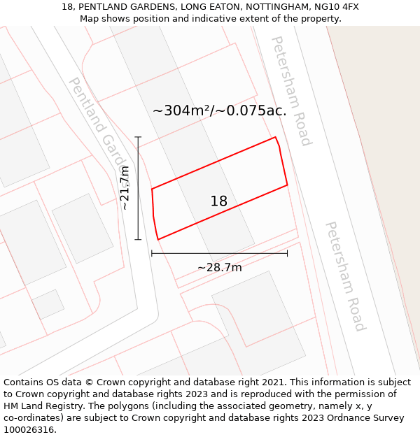 18, PENTLAND GARDENS, LONG EATON, NOTTINGHAM, NG10 4FX: Plot and title map