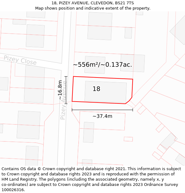 18, PIZEY AVENUE, CLEVEDON, BS21 7TS: Plot and title map