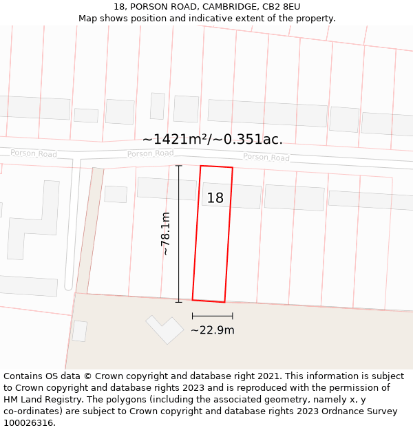 18, PORSON ROAD, CAMBRIDGE, CB2 8EU: Plot and title map