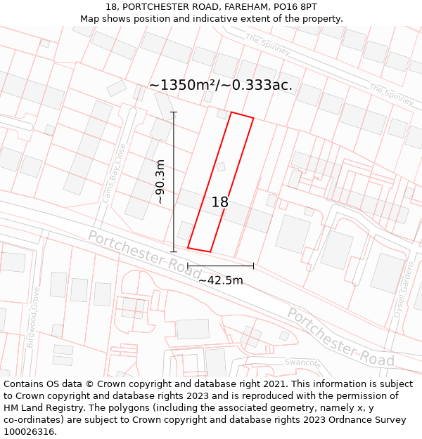 18, PORTCHESTER ROAD, FAREHAM, PO16 8PT: Plot and title map