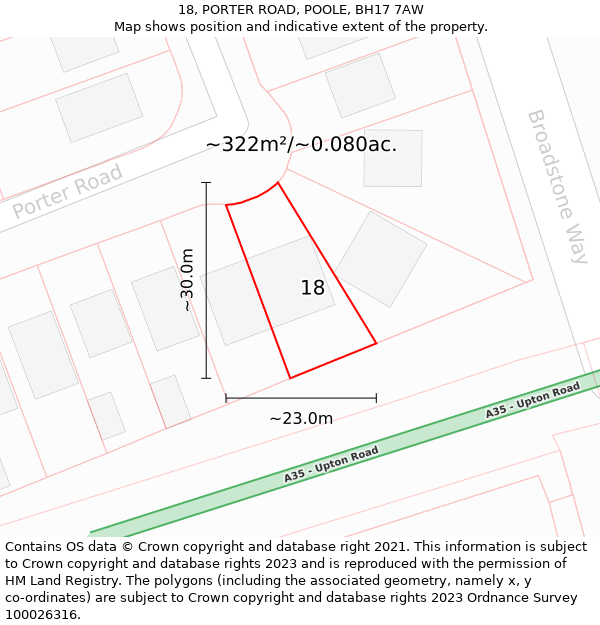 18, PORTER ROAD, POOLE, BH17 7AW: Plot and title map