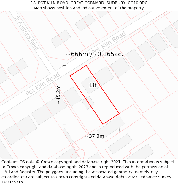 18, POT KILN ROAD, GREAT CORNARD, SUDBURY, CO10 0DG: Plot and title map