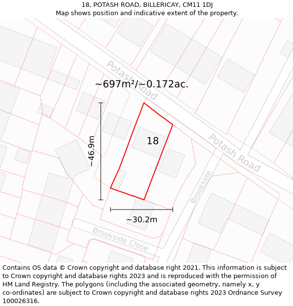 18, POTASH ROAD, BILLERICAY, CM11 1DJ: Plot and title map