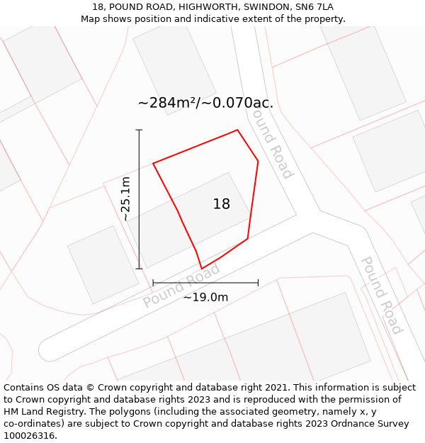 18, POUND ROAD, HIGHWORTH, SWINDON, SN6 7LA: Plot and title map