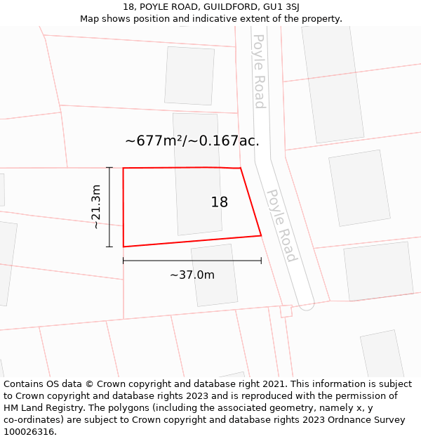 18, POYLE ROAD, GUILDFORD, GU1 3SJ: Plot and title map