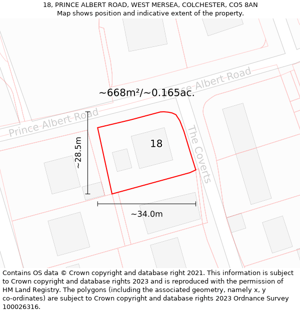 18, PRINCE ALBERT ROAD, WEST MERSEA, COLCHESTER, CO5 8AN: Plot and title map