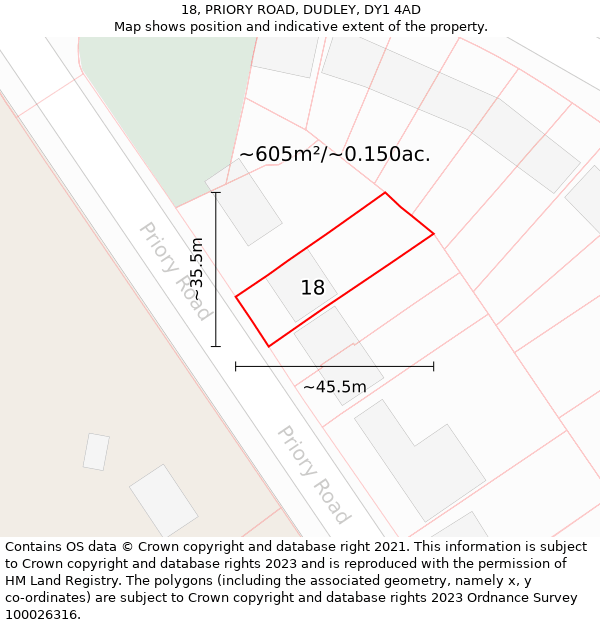 18, PRIORY ROAD, DUDLEY, DY1 4AD: Plot and title map