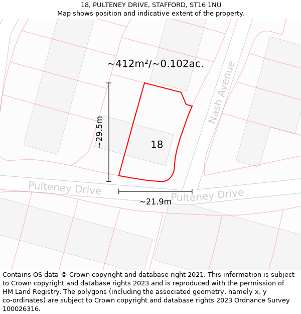 18, PULTENEY DRIVE, STAFFORD, ST16 1NU: Plot and title map