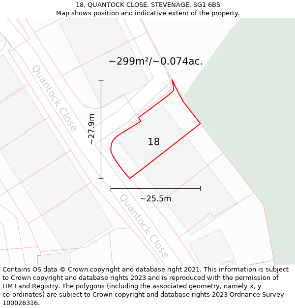 18, QUANTOCK CLOSE, STEVENAGE, SG1 6BS: Plot and title map