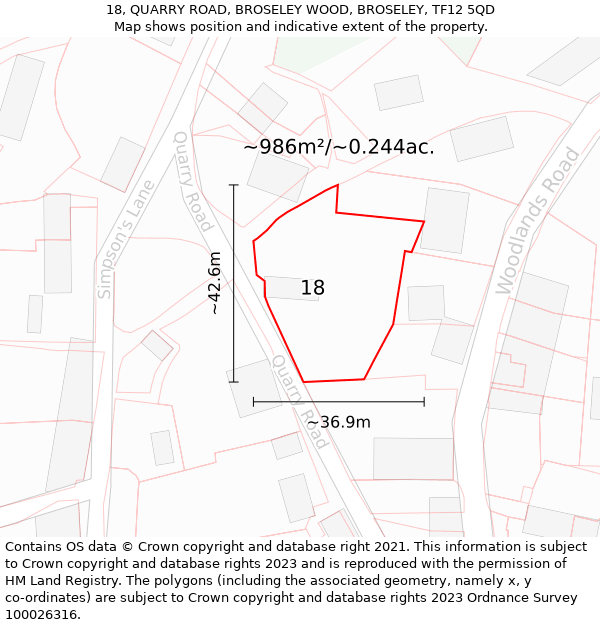 18, QUARRY ROAD, BROSELEY WOOD, BROSELEY, TF12 5QD: Plot and title map