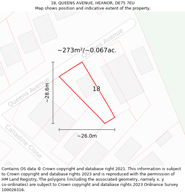 18, QUEENS AVENUE, HEANOR, DE75 7EU: Plot and title map