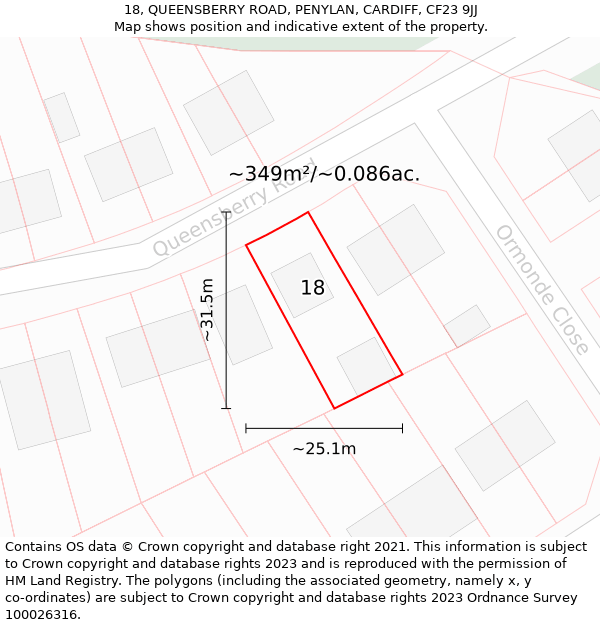 18, QUEENSBERRY ROAD, PENYLAN, CARDIFF, CF23 9JJ: Plot and title map