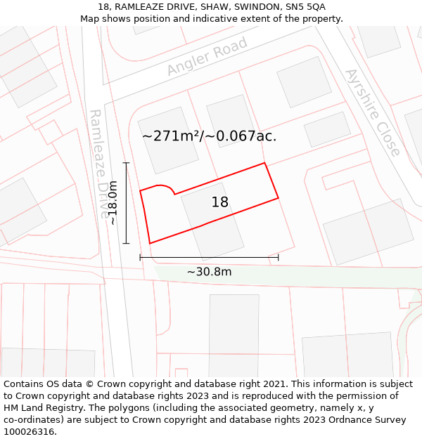 18, RAMLEAZE DRIVE, SHAW, SWINDON, SN5 5QA: Plot and title map